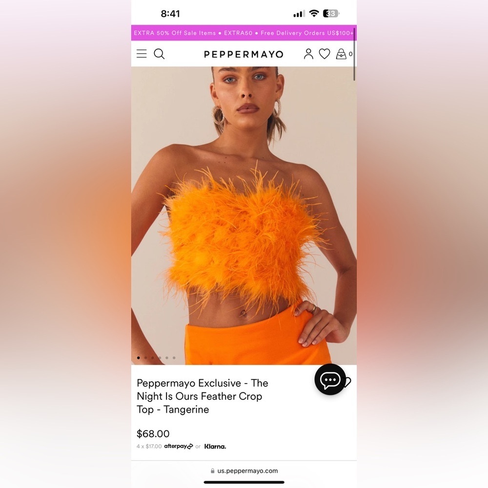 Pepper Mayo Feather top in orange